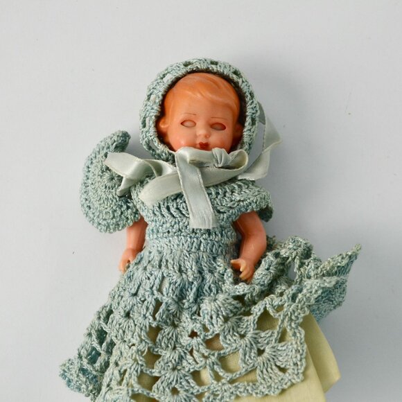 Vintage Sleepy Eye Doll with Blue Crochet Dress 6" - Picture 2 of 5